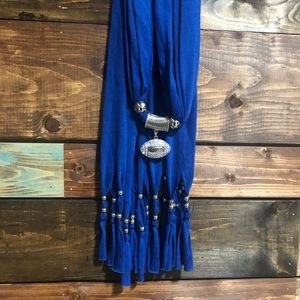 Blue fringe scarf with two charms